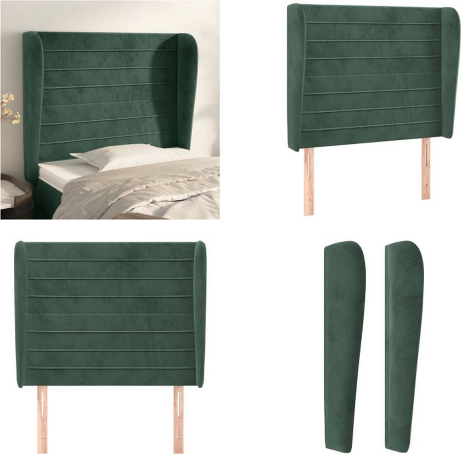 VidaXL Hoofdbord met randen 103x23x118 128 cm fluweel donkergroen Hoofdbord Hoofdborden Hoofdeinde Houten Hoofdbord - Foto 2