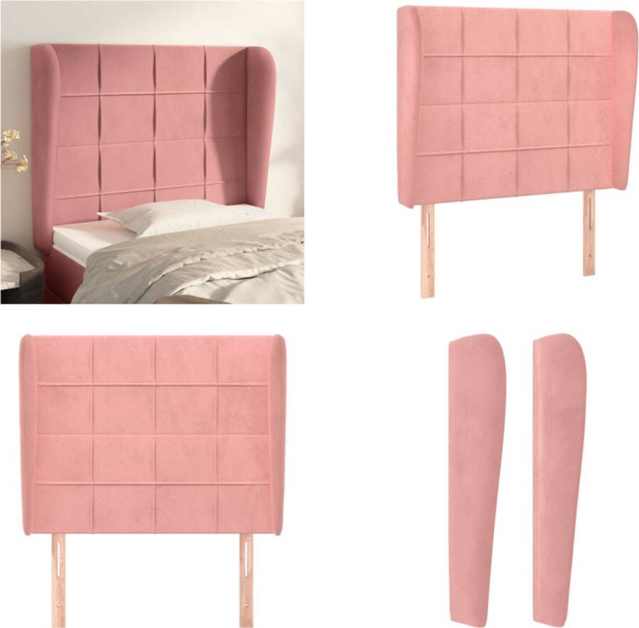 VidaXL Hoofdbord met randen 103x23x118 128 cm fluweel roze Hoofdbord Hoofdborden Hoofdeinde Houten Hoofdbord