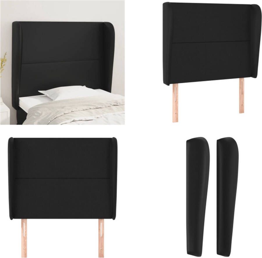 VidaXL Hoofdbord met randen 103x23x118 128 cm kunstleer zwart Hoofdbord Hoofdborden Hoofdeinde Houten Hoofdbord