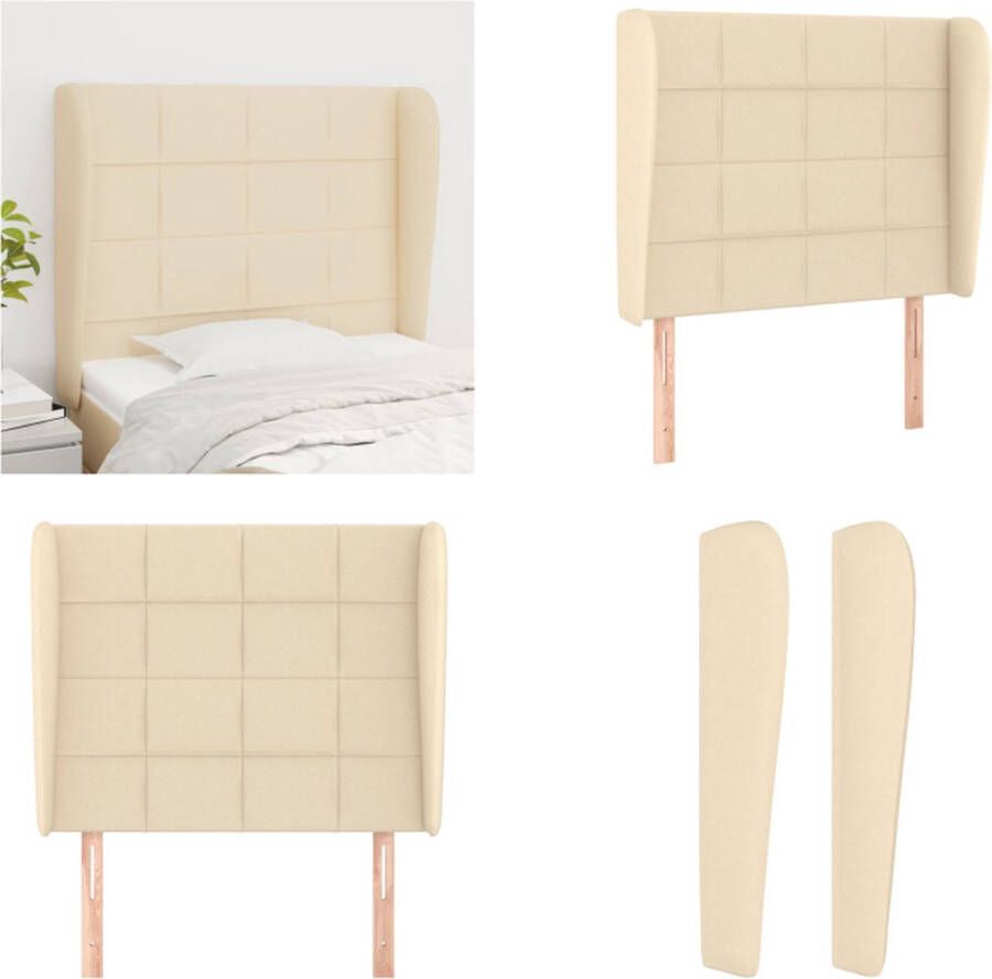 VidaXL Hoofdbord met randen 103x23x118 128 cm stof crèmekleurig Hoofdbord Hoofdborden Hoofdeinde Houten Hoofdbord