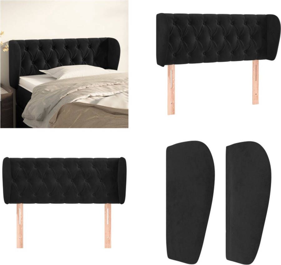 VidaXL Hoofdbord met randen 103x23x78 88 cm fluweel zwart Hoofdbord Hoofdborden Hoofdeinde Houten Hoofdbord