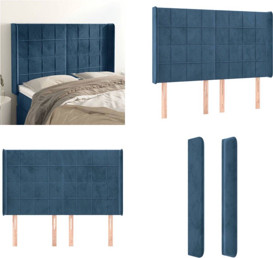 VidaXL Hoofdbord met randen 147x16x118 128 cm fluweel donkerblauw Hoofdbord Hoofdborden Hoofdeinde Houten Hoofdbord