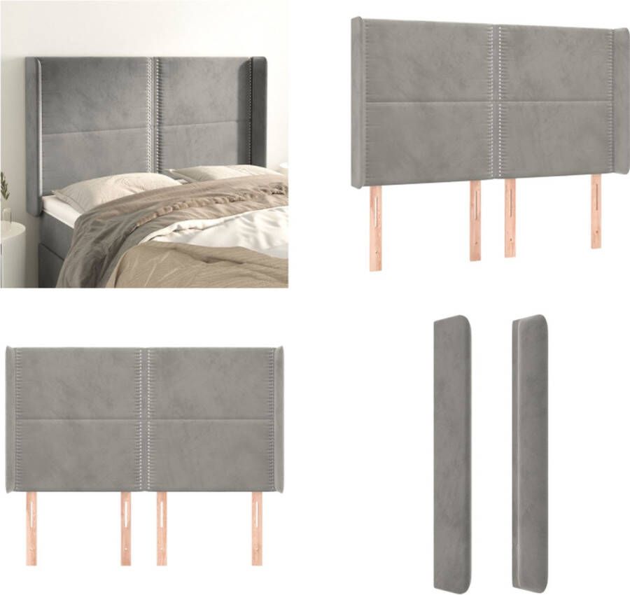 VidaXL Hoofdbord met randen 147x16x118 128 cm fluweel lichtgrijs Hoofdbord Hoofdborden Hoofdeinde Houten Hoofdbord