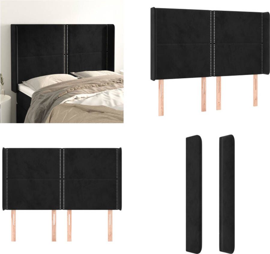 VidaXL Hoofdbord met randen 147x16x118 128 cm fluweel zwart Hoofdbord Hoofdborden Hoofdeinde Houten Hoofdbord