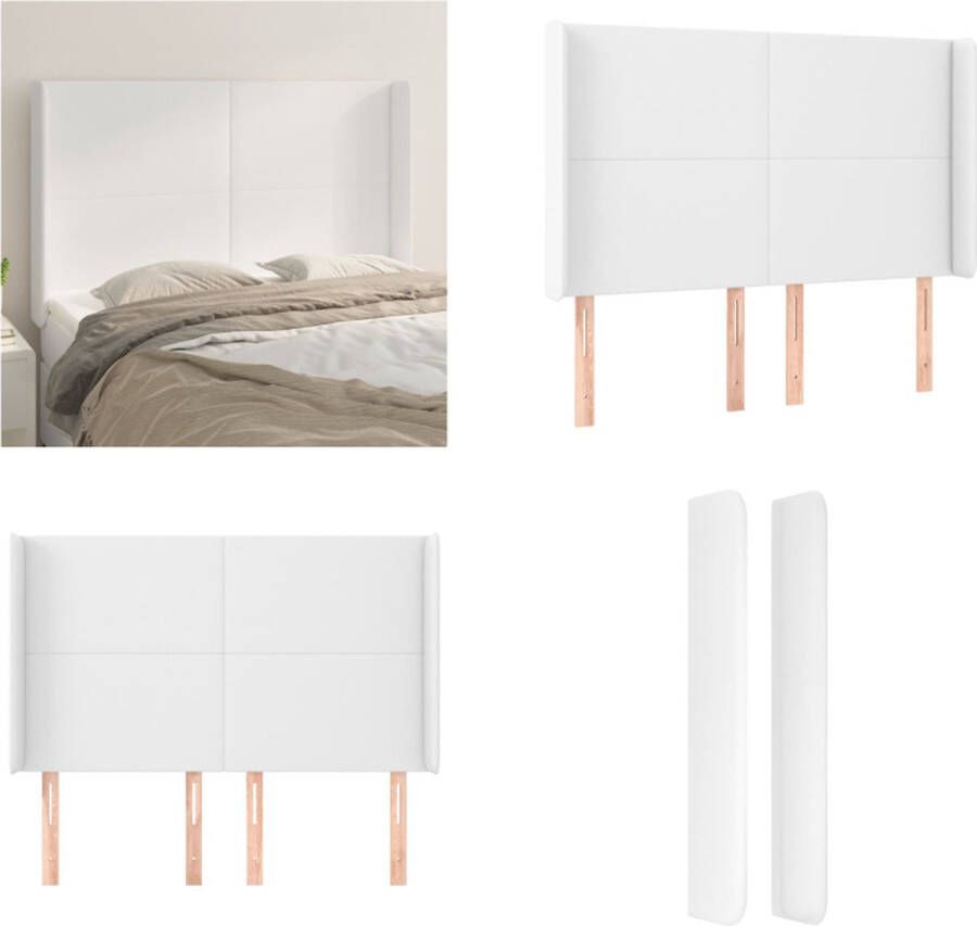 VidaXL Hoofdbord met randen 147x16x118 128 cm kunstleer wit Hoofdbord Hoofdborden Hoofdeinde Houten Hoofdbord