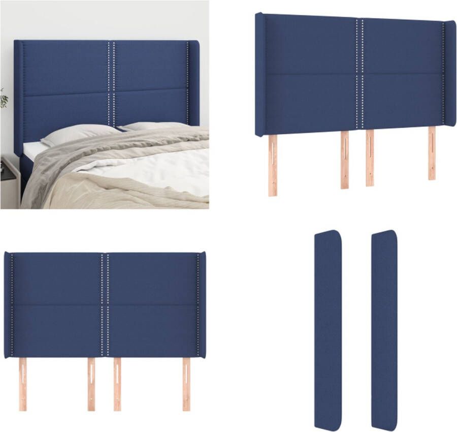 VidaXL Hoofdbord met randen 147x16x118 128 cm stof blauw Hoofdbord Hoofdborden Hoofdeinde Houten Hoofdbord