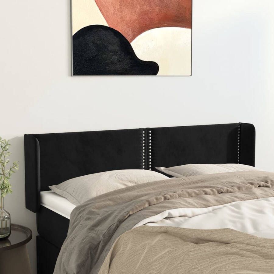 VIDAXL Hoofdbord met randen 147x16x78 88 cm fluweel zwart - Foto 1