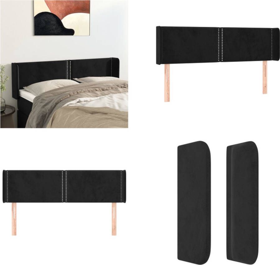 VidaXL Hoofdbord met randen 147x16x78 88 cm fluweel zwart Hoofdbord Hoofdborden Hoofdeinde Houten Hoofdbord - Foto 2