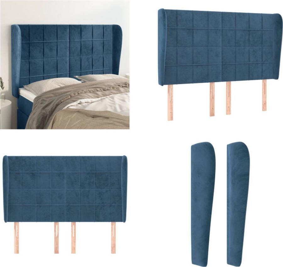 VidaXL Hoofdbord met randen 147x23x118 128 cm fluweel donkerblauw Hoofdbord Hoofdborden Hoofdeinde Houten Hoofdbord - Foto 2
