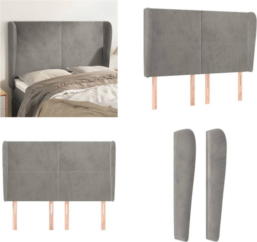 VidaXL Hoofdbord met randen 147x23x118 128 cm fluweel lichtgrijs Hoofdbord Hoofdborden Hoofdeinde Houten Hoofdbord