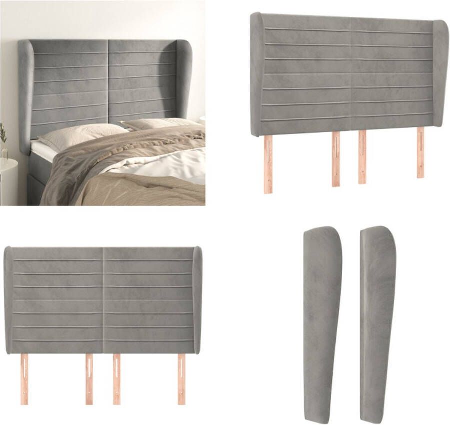The Living Store Hoofdbord met randen 147x23x118 128 cm fluweel lichtgrijs Hoofd Bord Hoofdkussen Velvet Grijs Beddecoratie - Foto 2