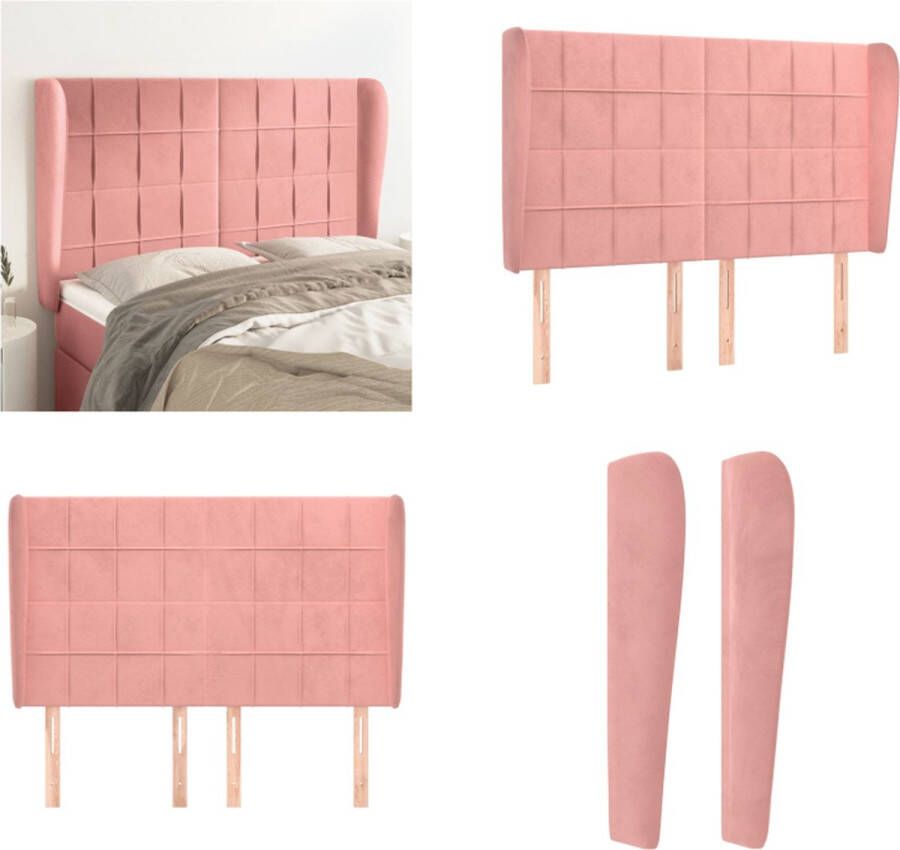 VidaXL Hoofdbord met randen 147x23x118 128 cm fluweel roze Hoofdbord Hoofdborden Hoofdeinde Houten Hoofdbord - Foto 2
