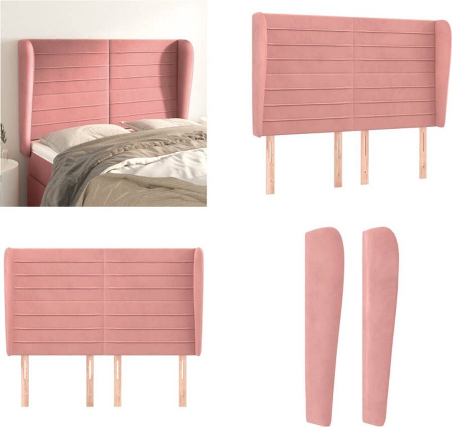 VidaXL Hoofdbord met randen 147x23x118 128 cm fluweel roze Hoofdbord Hoofdborden Hoofdeinde Houten Hoofdbord