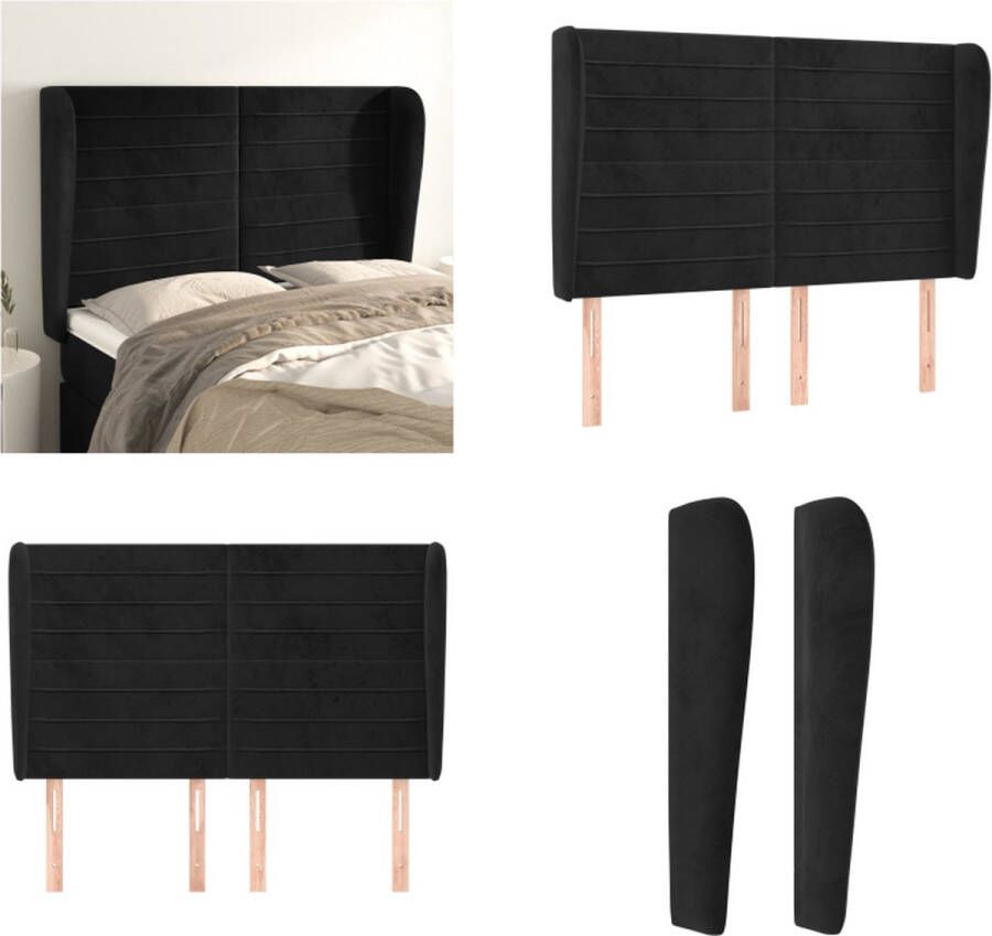 VidaXL Hoofdbord met randen 147x23x118 128 cm fluweel zwart Hoofdbord Hoofdborden Hoofdeinde Houten Hoofdbord - Foto 2