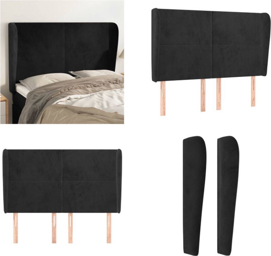 VidaXL Hoofdbord met randen 147x23x118 128 cm fluweel zwart Hoofdbord Hoofdborden Hoofdeinde Houten Hoofdbord