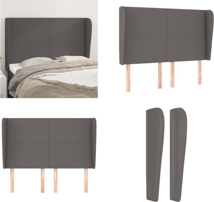 VidaXL Hoofdbord met randen 147x23x118 128 cm kunstleer grijs Hoofdbord Hoofdborden Hoofdeinde Houten Hoofdbord - Foto 2