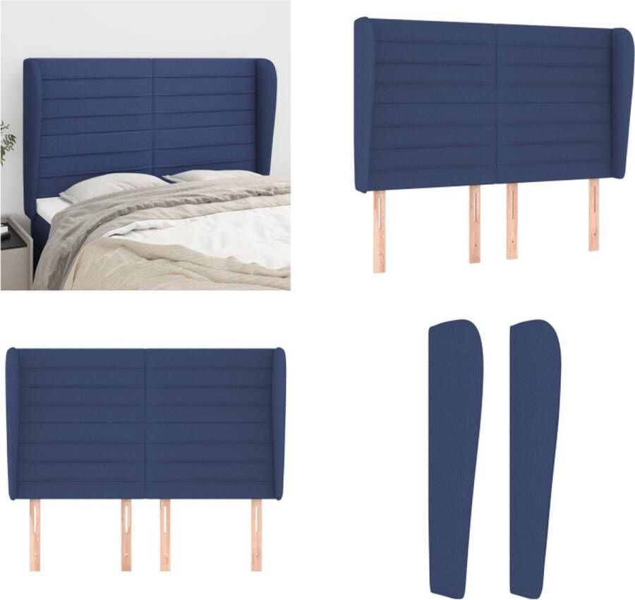 VidaXL Hoofdbord met randen 147x23x118 128 cm stof blauw Hoofdbord Hoofdborden Hoofdeinde Houten Hoofdbord