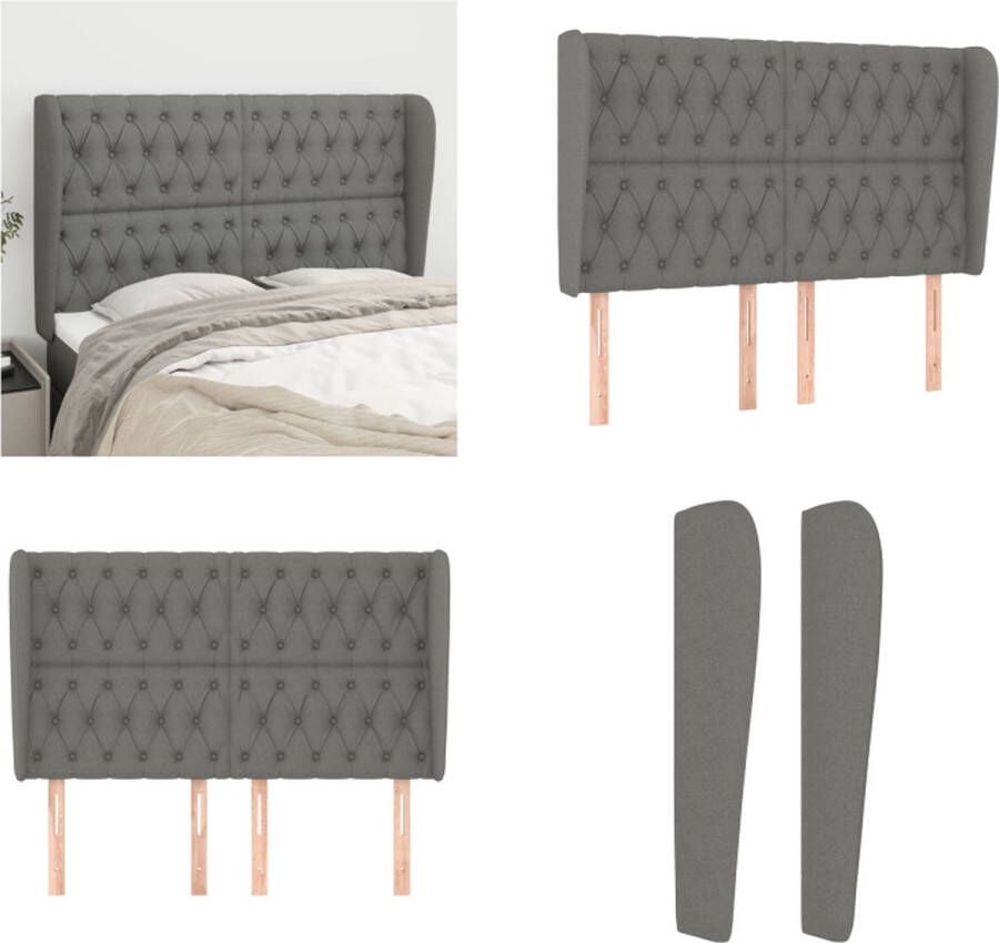 VidaXL Hoofdbord met randen 147x23x118 128 cm stof donkergrijs Hoofdbord Hoofdborden Hoofdeinde Houten Hoofdbord