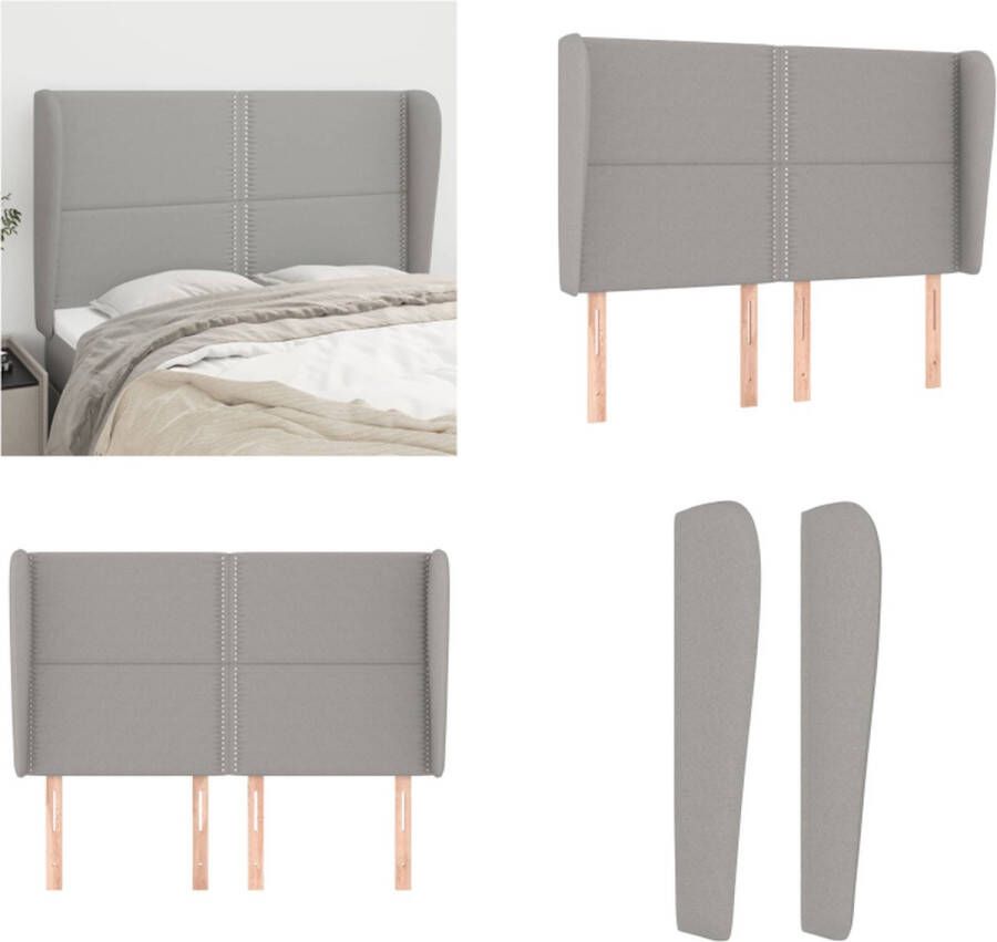VidaXL Hoofdbord met randen 147x23x118 128 cm stof lichtgrijs Hoofdbord Hoofdborden Hoofdeinde Houten Hoofdbord