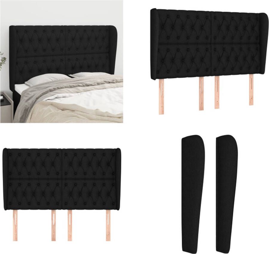 VidaXL Hoofdbord met randen 147x23x118 128 cm stof zwart Hoofdbord Hoofdborden Hoofdeinde Houten Hoofdbord - Foto 1