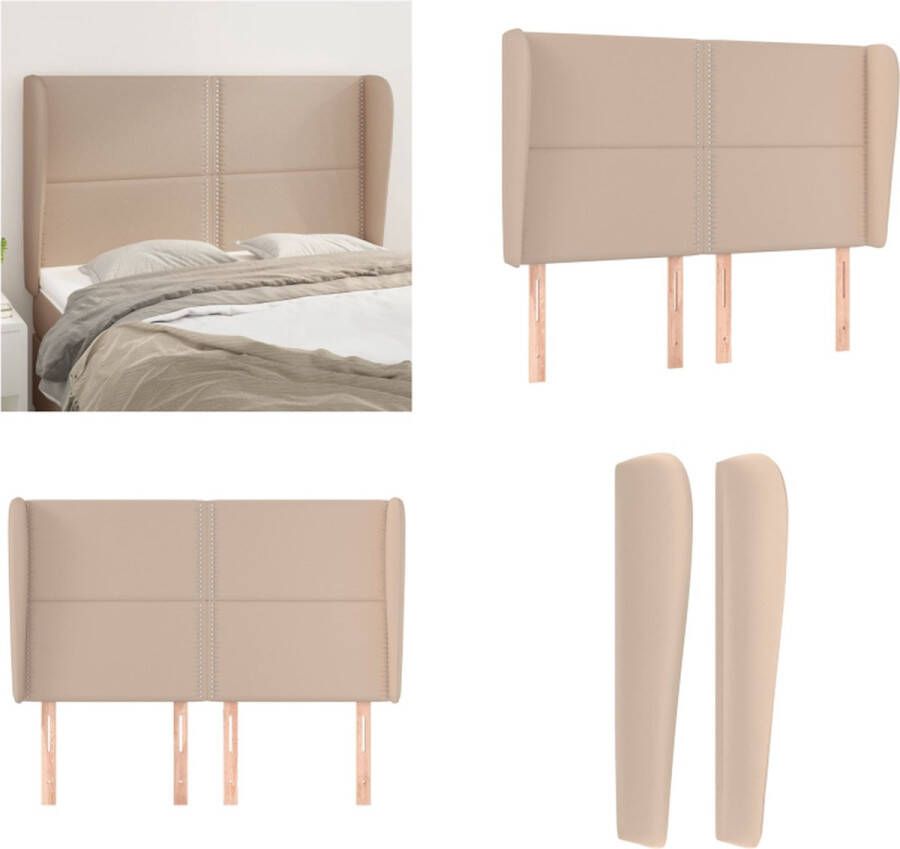 VidaXL Hoofdbord met randen 147x23x118 128cm kunstleer cappuccinokleur Hoofdbord Hoofdborden Hoofdeinde Houten Hoofdbord