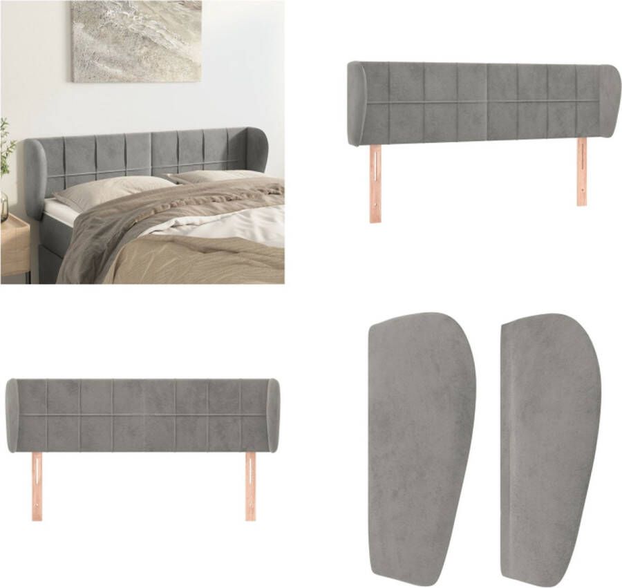 VidaXL Hoofdbord met randen 147x23x78 88 cm fluweel lichtgrijs Hoofdbord Hoofdborden Hoofdeinde Houten Hoofdbord