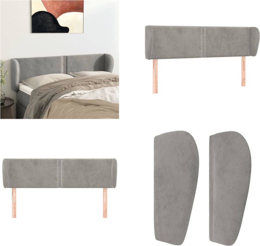 VidaXL Hoofdbord met randen 147x23x78 88 cm fluweel lichtgrijs Hoofdbord Hoofdborden Hoofdeinde Houten Hoofdbord