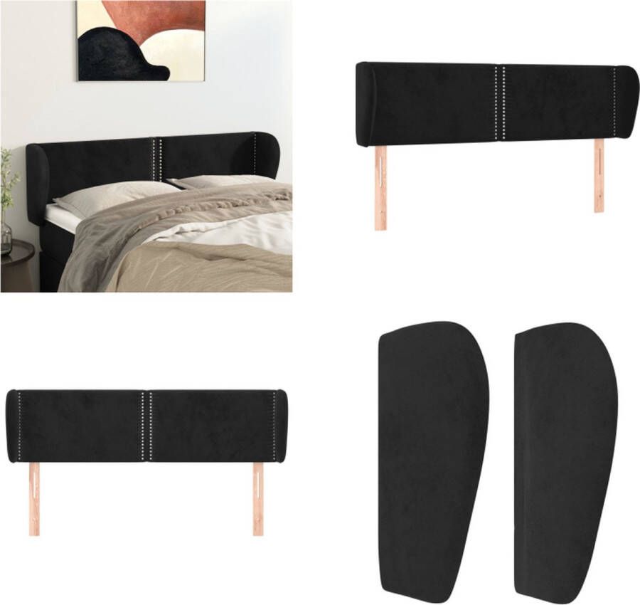 VidaXL Hoofdbord met randen 147x23x78 88 cm fluweel zwart Hoofdbord Hoofdborden Hoofdeinde Houten Hoofdbord