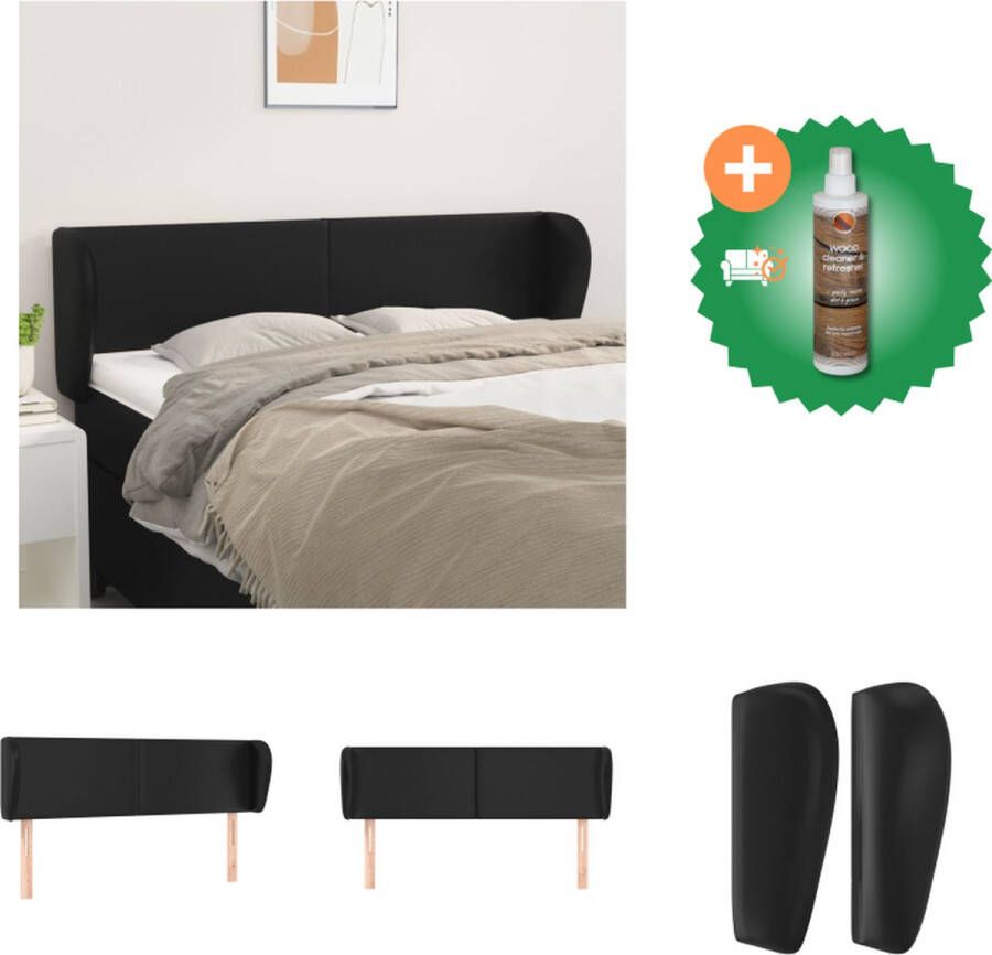 VidaXL Hoofdbord met randen 147x23x78 88 cm kunstleer zwart Bedonderdeel Inclusief Houtreiniger en verfrisser