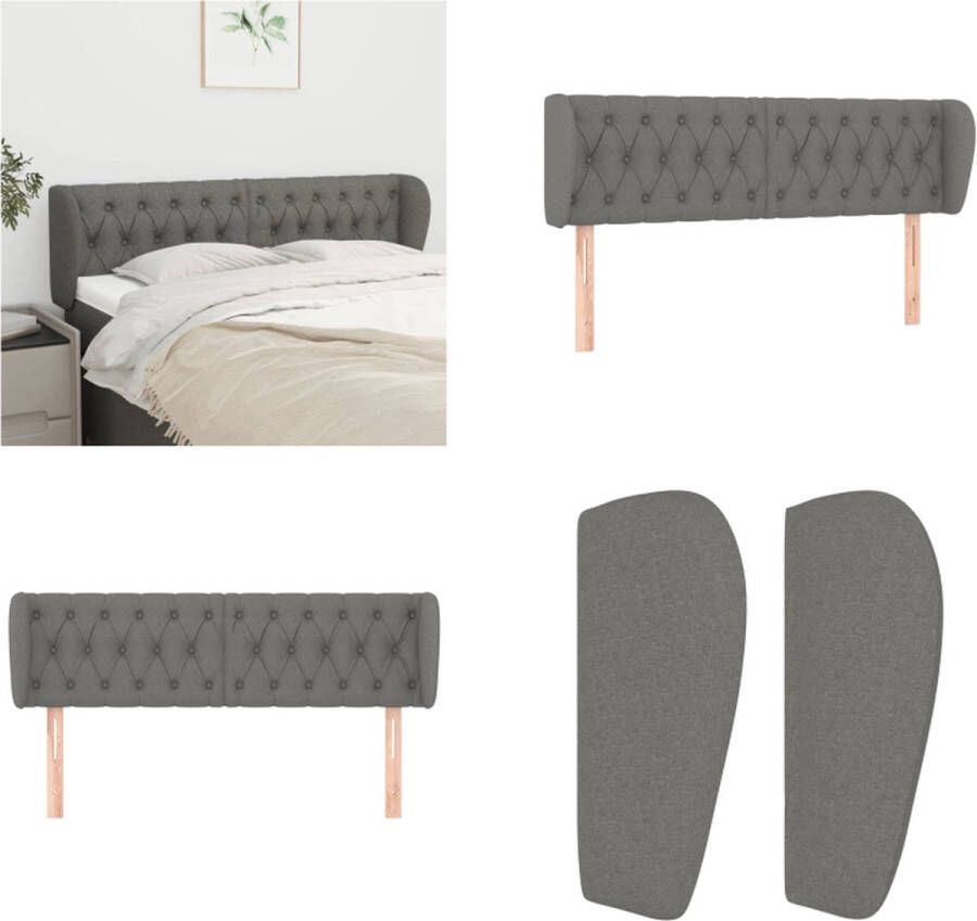 VidaXL Hoofdbord met randen 147x23x78 88 cm stof donkergrijs Hoofdbord Hoofdborden Hoofdeinde Houten Hoofdbord