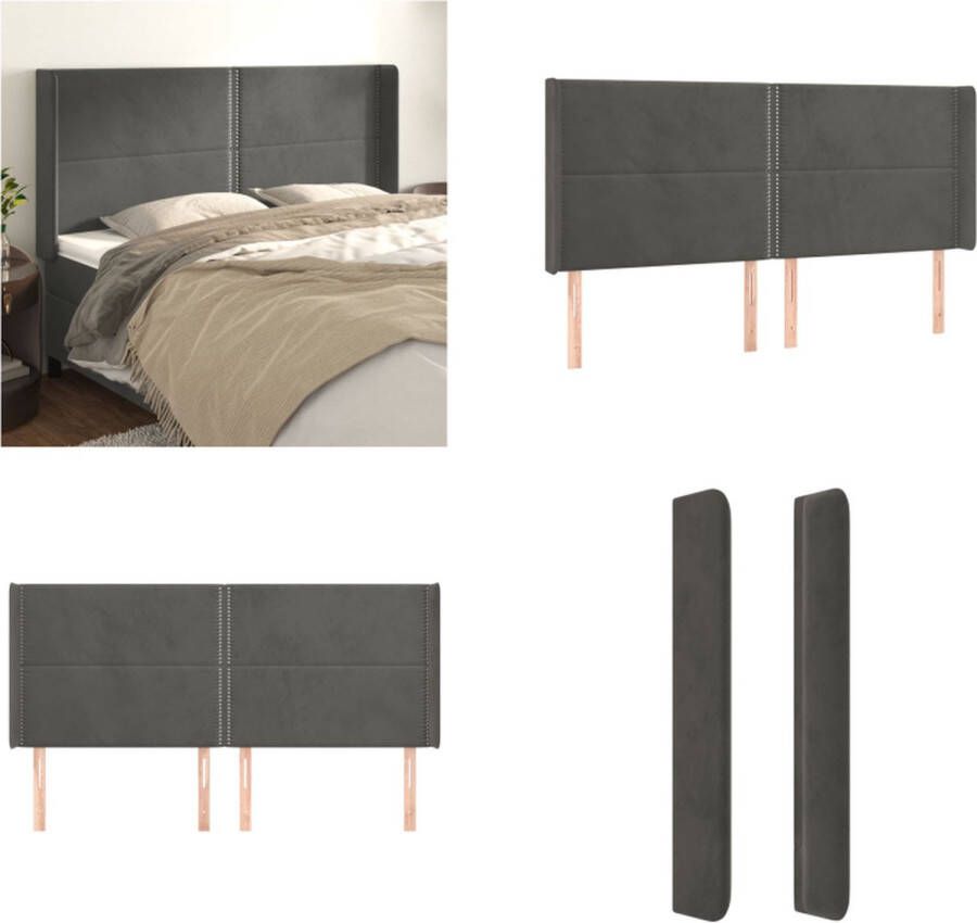 VidaXL Hoofdbord met randen 163x16x118 128 cm fluweel donkergrijs Hoofdbord Hoofdborden Hoofdeinde Houten Hoofdbord
