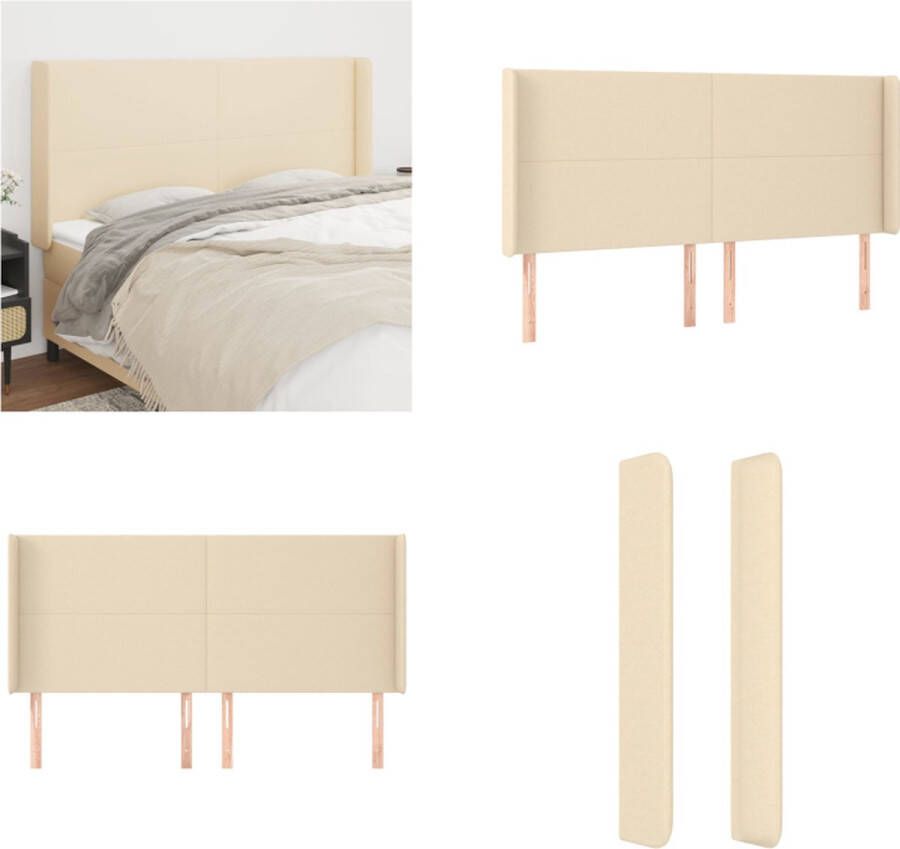 VidaXL Hoofdbord met randen 163x16x118 128 cm stof crèmekleurig Hoofdbord Hoofdborden Hoofdeinde Houten Hoofdbord
