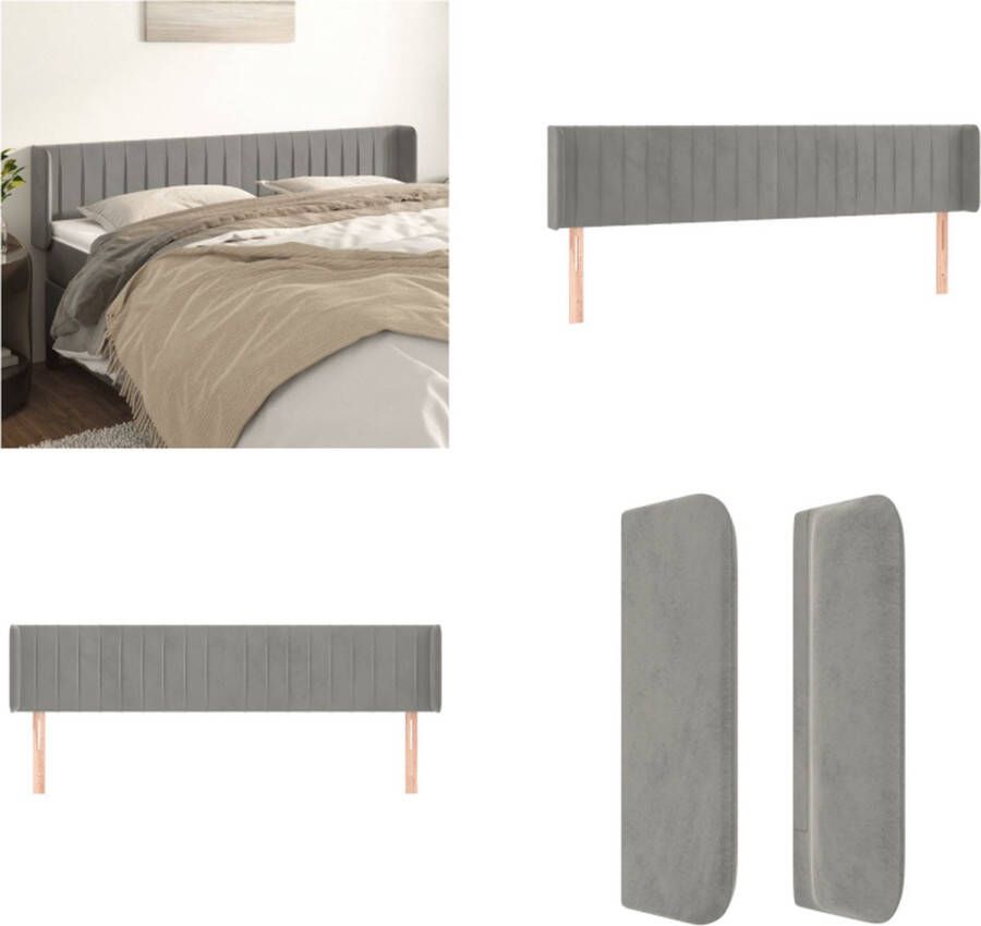 VidaXL Hoofdbord met randen 163x16x78 88 cm fluweel lichtgrijs Hoofdbord Hoofdborden Hoofdeinde Houten Hoofdbord