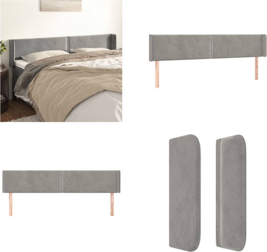 VidaXL Hoofdbord met randen 163x16x78 88 cm fluweel lichtgrijs Hoofdbord Hoofdborden Hoofdeinde Houten Hoofdbord