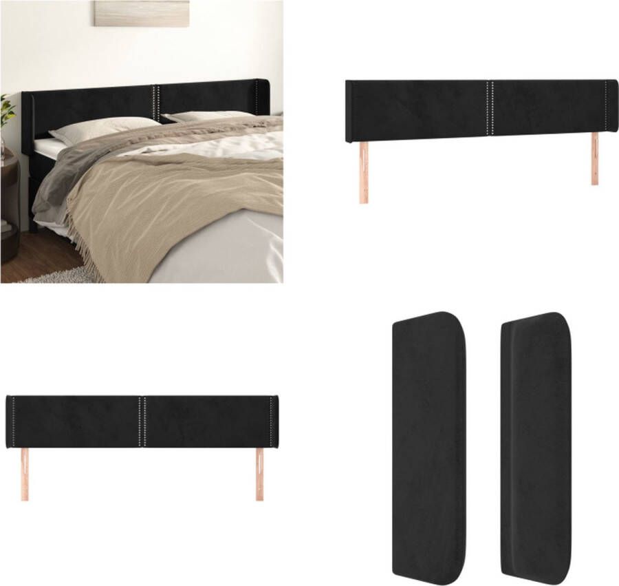 VidaXL Hoofdbord met randen 163x16x78 88 cm fluweel zwart Hoofdbord Hoofdborden Hoofdeinde Houten Hoofdbord