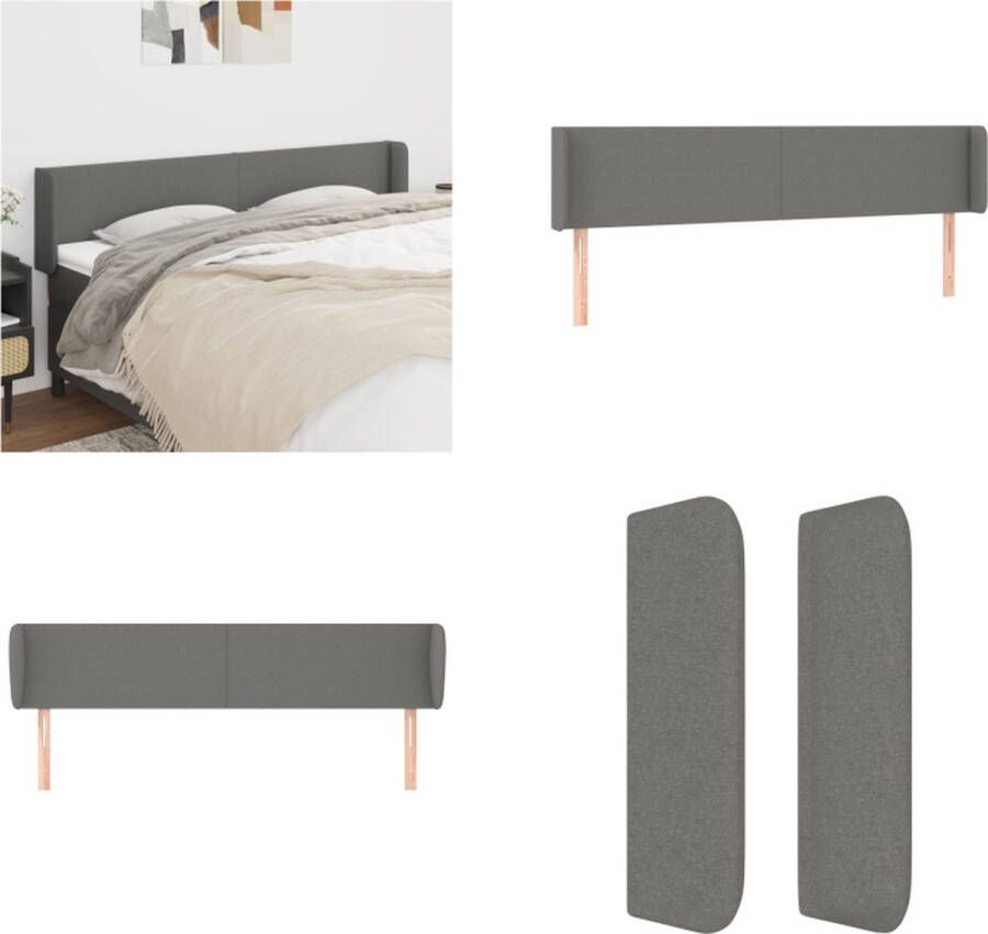 VidaXL Hoofdbord met randen 163x16x78 88 cm stof donkergrijs Hoofdbord Hoofdborden Hoofdeinde Houten Hoofdbord - Foto 2
