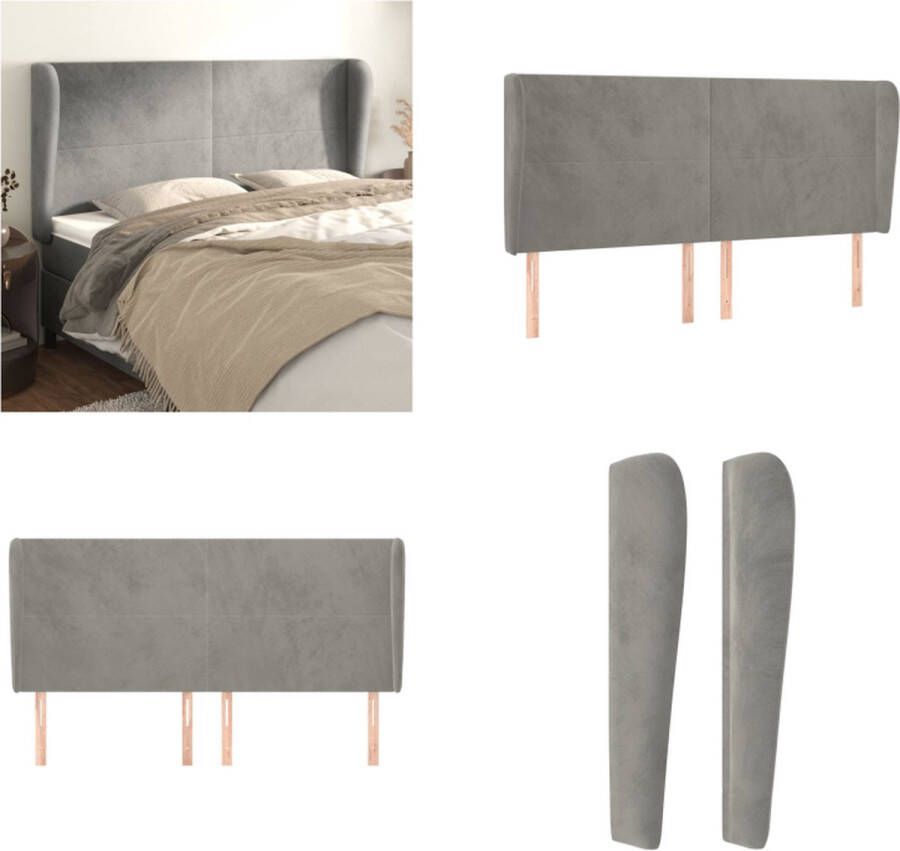 The Living Store Hoofdbord met randen 163x23x118 128 cm fluweel lichtgrijs Klassieke Hoofdbord Fluweel Hoofdbord Grijs Hoofdbord Met Pootjes Adjustable Hoofdbord - Foto 2