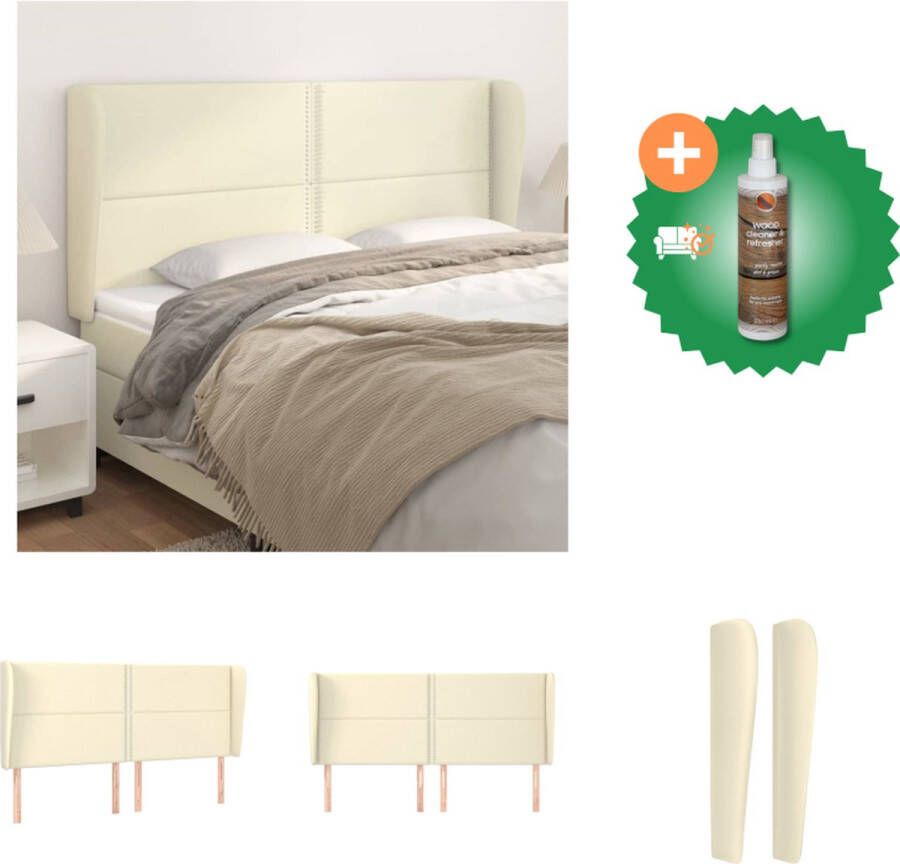 VidaXL Hoofdbord met randen 163x23x118 128 cm kunstleer crèmekleurig Bedonderdeel Inclusief Houtreiniger en verfrisser