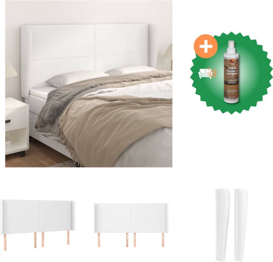 VidaXL Hoofdbord met randen 163x23x118 128 cm kunstleer wit Bedonderdeel Inclusief Houtreiniger en verfrisser