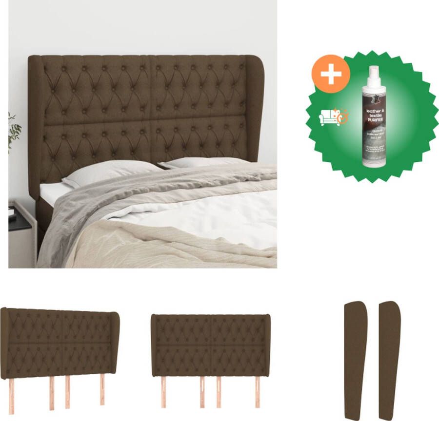 VidaXL Hoofdbord met randen 163x23x118 128 cm stof donkerbruin Bedonderdeel Inclusief Reiniger