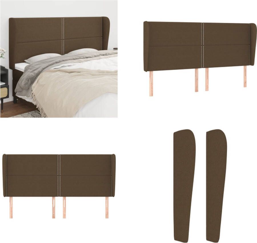 VidaXL Hoofdbord met randen 163x23x118 128 cm stof donkerbruin Hoofdbord Hoofdborden Hoofdeinde Houten Hoofdbord