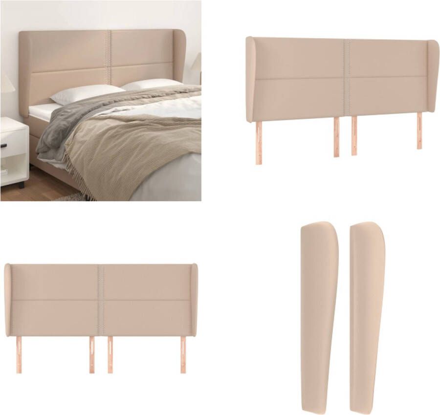 VidaXL Hoofdbord met randen 163x23x118 128cm kunstleer cappuccinokleur Hoofdbord Hoofdborden Hoofdeinde Houten Hoofdbord