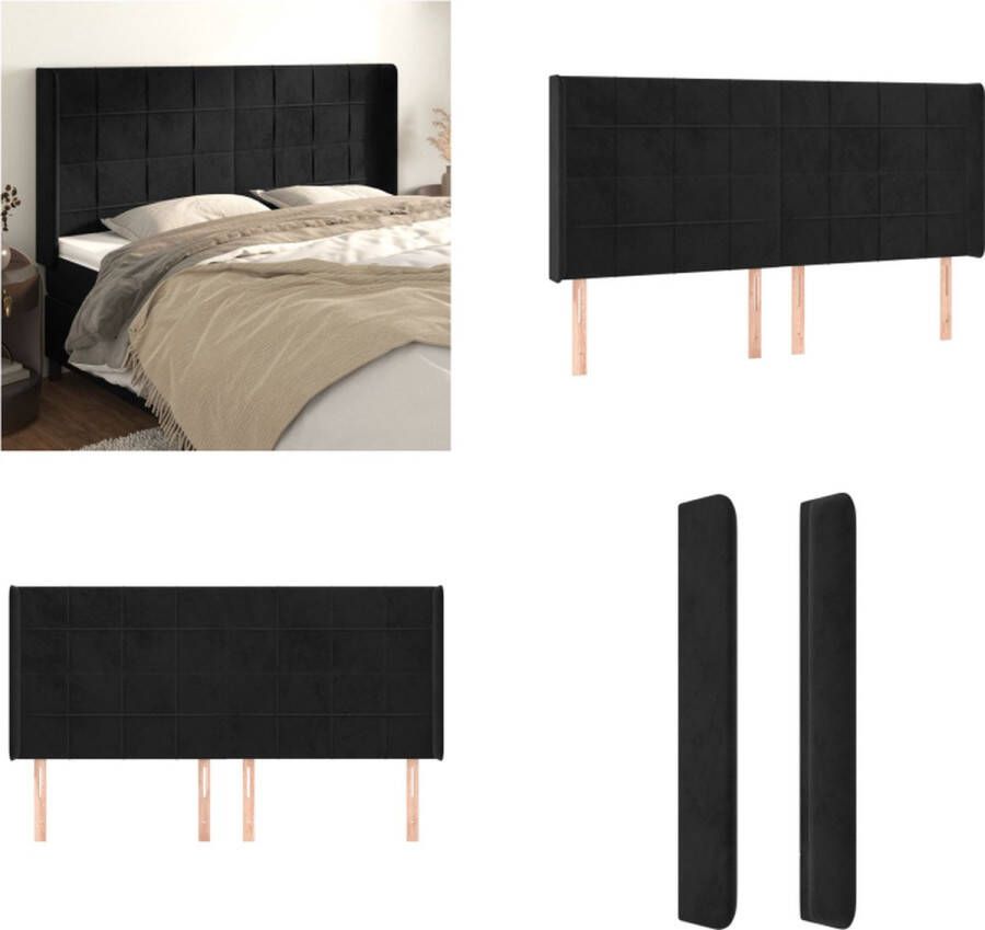 VidaXL Hoofdbord met randen 183x16x118 128 cm fluweel zwart Hoofdbord Hoofdborden Hoofdeinde Houten Hoofdbord