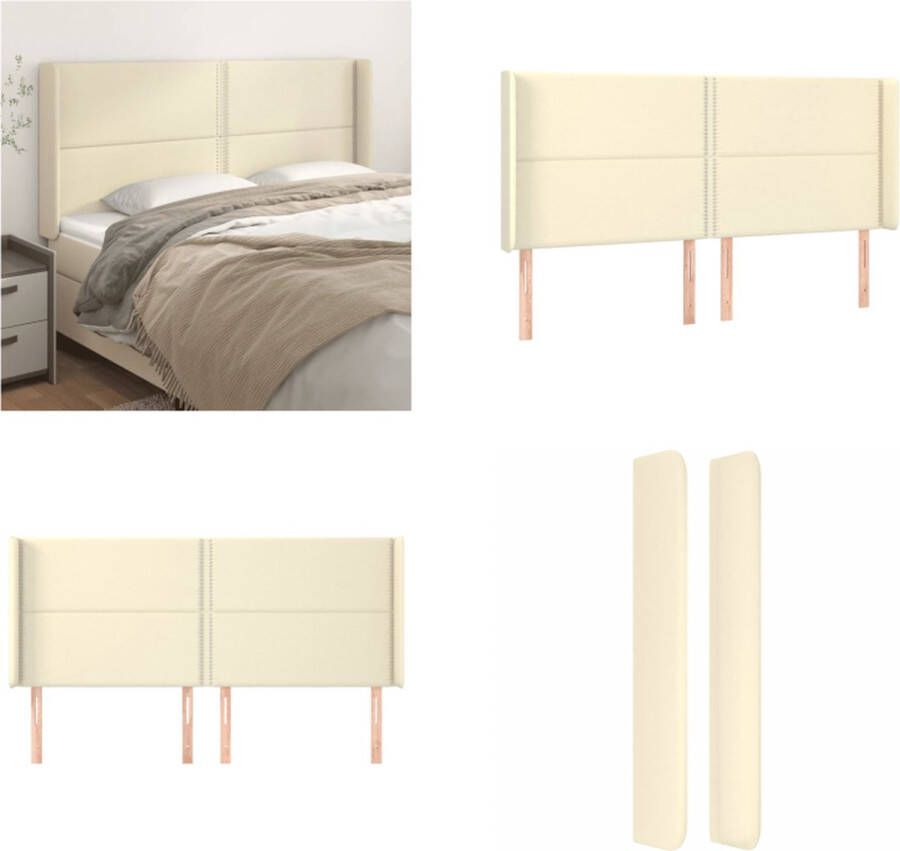 VidaXL Hoofdbord met randen 183x16x118 128 cm kunstleer crèmekleurig Hoofdbord Hoofdborden Hoofdeinde Houten Hoofdbord