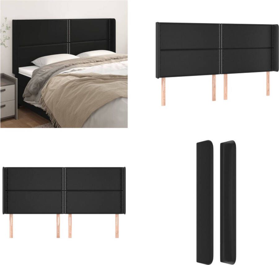 VidaXL Hoofdbord met randen 183x16x118 128 cm kunstleer zwart Hoofdbord Hoofdborden Hoofdeinde Houten Hoofdbord