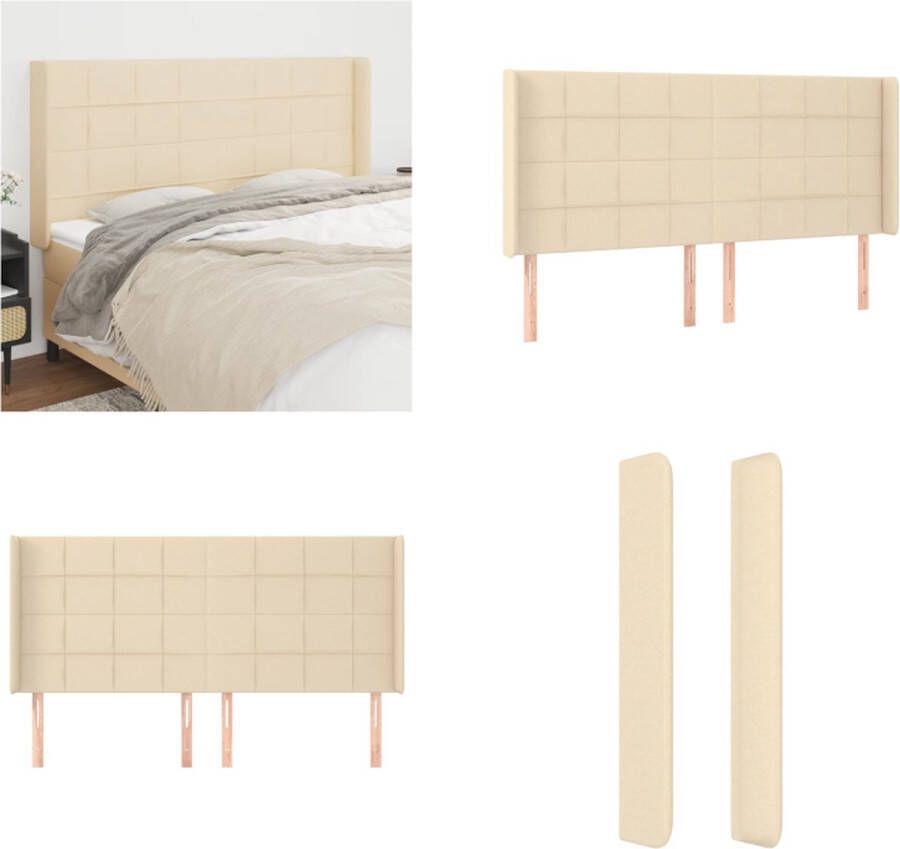 VidaXL Hoofdbord met randen 183x16x118 128 cm stof crèmekleurig Hoofdbord Hoofdborden Hoofdeinde Houten Hoofdbord