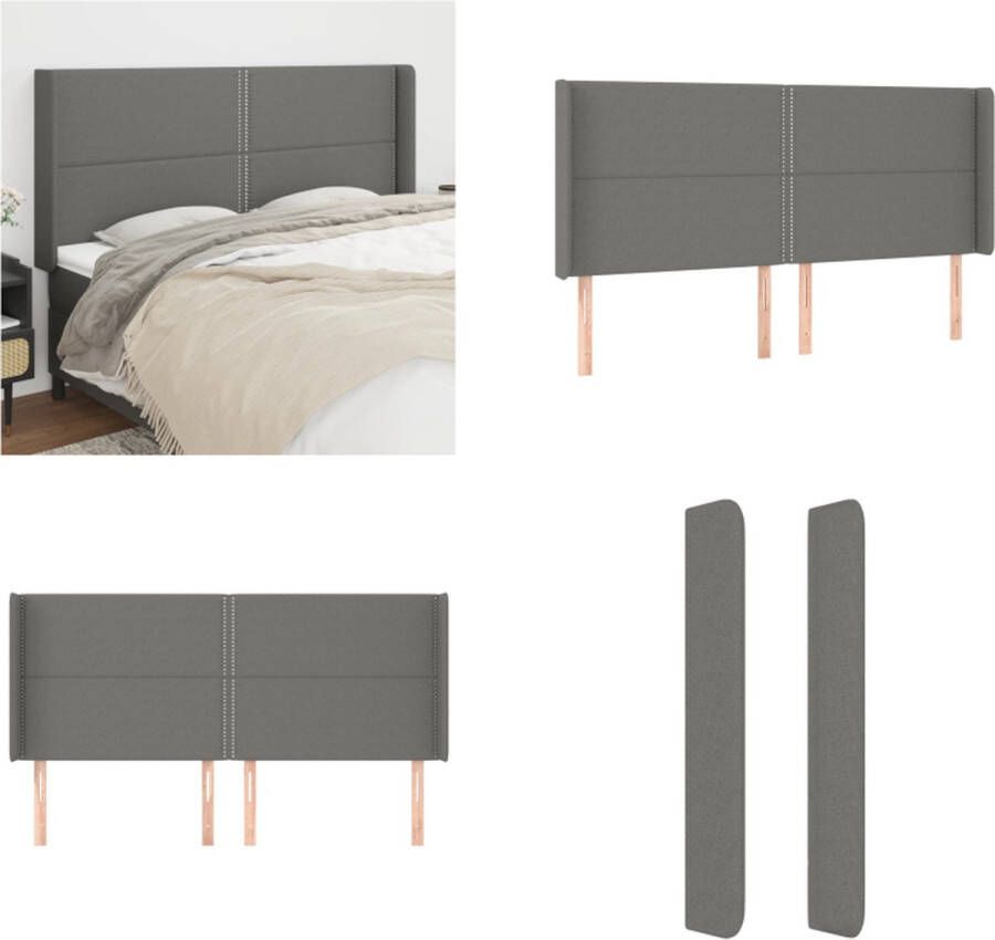 VidaXL Hoofdbord met randen 183x16x118 128 cm stof donkergrijs Hoofdbord Hoofdborden Hoofdeinde Houten Hoofdbord - Foto 2