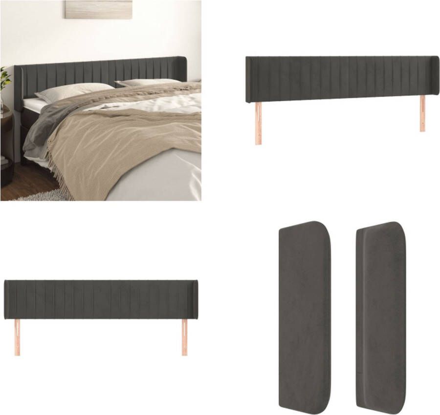 VidaXL Hoofdbord met randen 183x16x78 88 cm fluweel donkergrijs Hoofdbord Hoofdborden Hoofdeinde Houten Hoofdbord - Foto 2