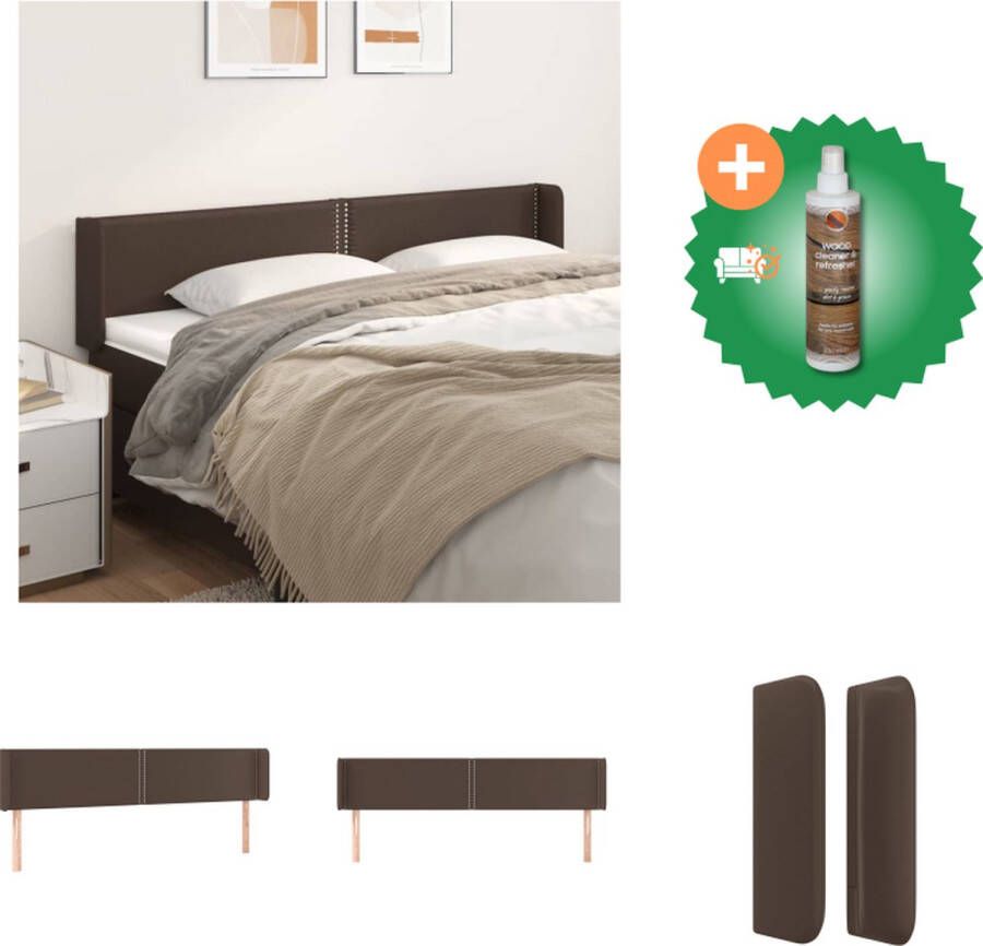 VidaXL Hoofdbord met randen 183x16x78 88 cm kunstleer bruin Bedonderdeel Inclusief Houtreiniger en verfrisser - Foto 1
