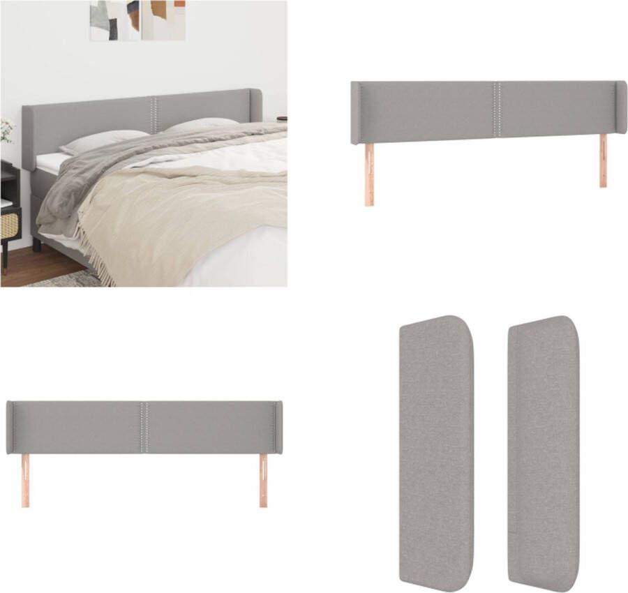 VidaXL Hoofdbord met randen 183x16x78 88 cm stof lichtgrijs Hoofdbord Hoofdborden Hoofdeinde Houten Hoofdbord